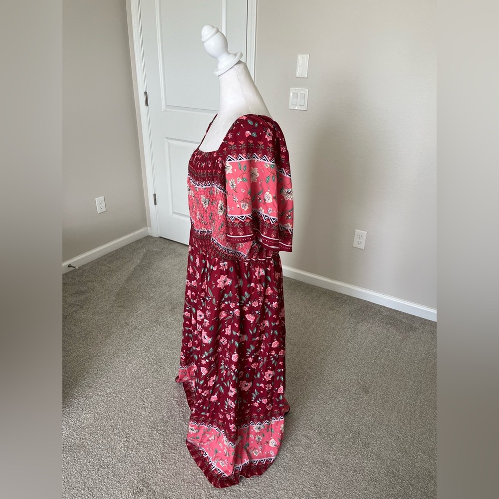 NWT Bloomchic Smocked Floral Midi Dress Size 22-24 Plus in Pink and Red - Picture 3 of 13